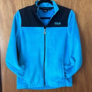 FILA SPORT UNISEX YOUTH XL16 FLEECE SWEATER JACKET AQUA BLACK  ZIP W/POCKETS Y2K